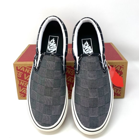 VANS Slip-On Classic Women Platform P Woven Check Canvas Gray Black VN0A3JEZ1AW - Picture 5 of 10